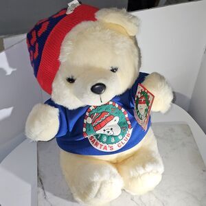 Vintage Bear 1989 Santa's Club Christmas Soft Plush DanDee From Kmart New w/Tags